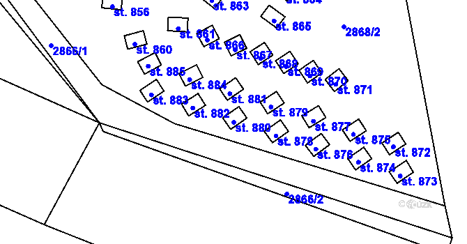Parcela st. 880 v KÚ Kunžak, Katastrální mapa