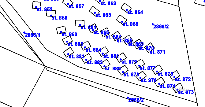 Parcela st. 881 v KÚ Kunžak, Katastrální mapa