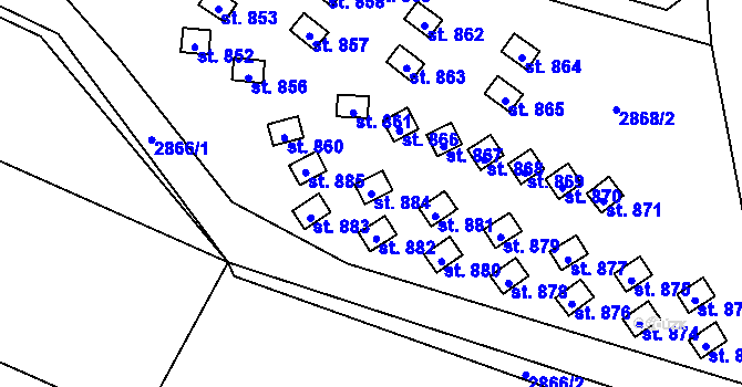 Parcela st. 884 v KÚ Kunžak, Katastrální mapa