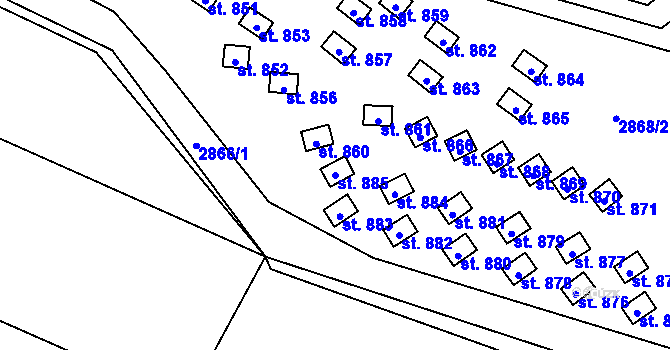 Parcela st. 885 v KÚ Kunžak, Katastrální mapa