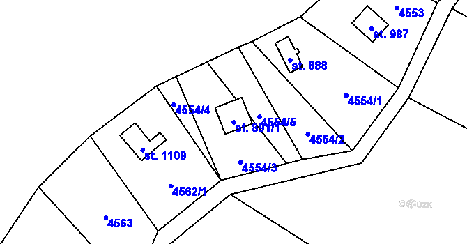 Parcela st. 891/1 v KÚ Kunžak, Katastrální mapa