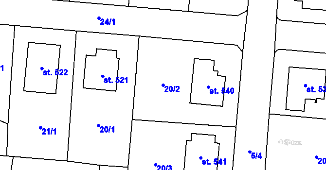 Parcela st. 20/2 v KÚ Kunžak, Katastrální mapa