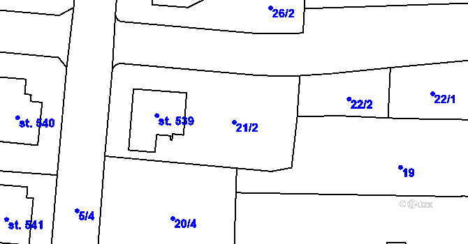 Parcela st. 21/2 v KÚ Kunžak, Katastrální mapa
