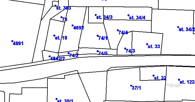 Parcela st. 74/5 v KÚ Kunžak, Katastrální mapa