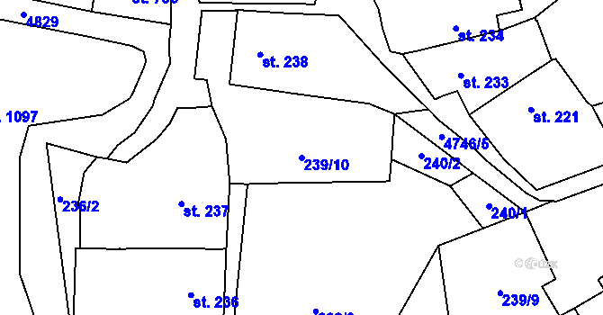 Parcela st. 239/10 v KÚ Kunžak, Katastrální mapa