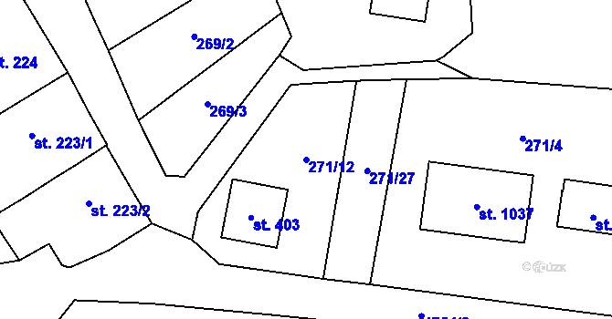 Parcela st. 271/12 v KÚ Kunžak, Katastrální mapa