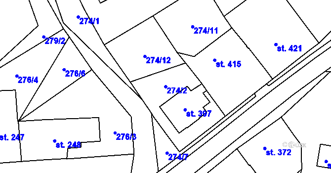 Parcela st. 274/2 v KÚ Kunžak, Katastrální mapa