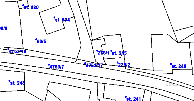 Parcela st. 278/1 v KÚ Kunžak, Katastrální mapa