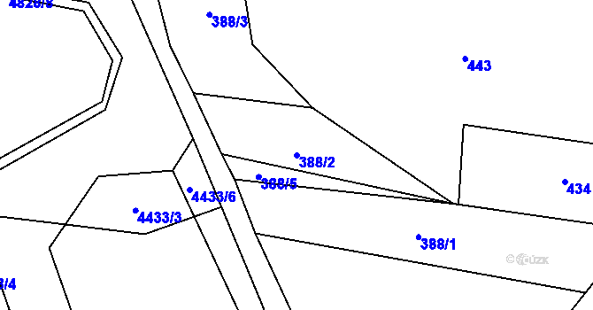 Parcela st. 388/2 v KÚ Kunžak, Katastrální mapa