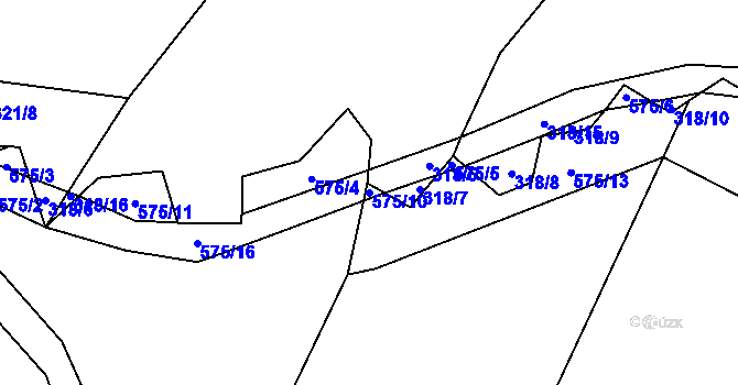 Parcela st. 575/10 v KÚ Kunžak, Katastrální mapa