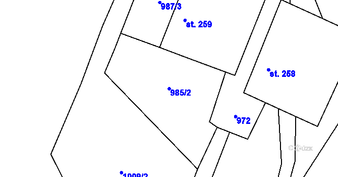 Parcela st. 985/2 v KÚ Kunžak, Katastrální mapa