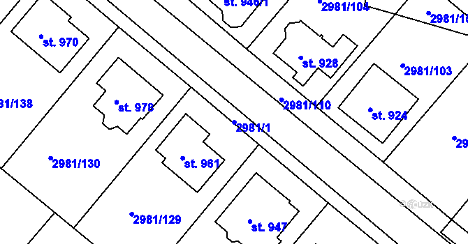 Parcela st. 2981/1 v KÚ Kunžak, Katastrální mapa