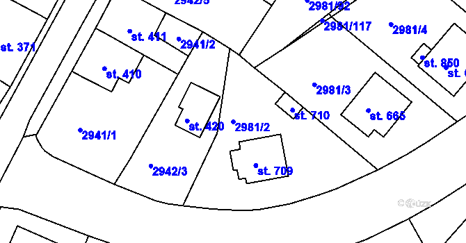Parcela st. 2981/2 v KÚ Kunžak, Katastrální mapa