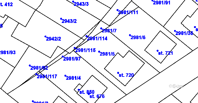 Parcela st. 2981/5 v KÚ Kunžak, Katastrální mapa