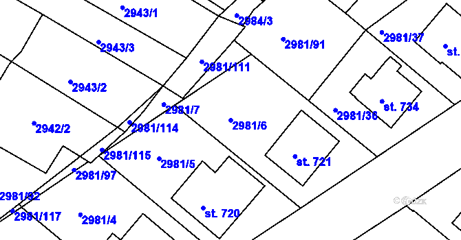 Parcela st. 2981/6 v KÚ Kunžak, Katastrální mapa