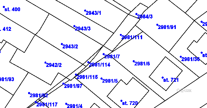 Parcela st. 2981/7 v KÚ Kunžak, Katastrální mapa
