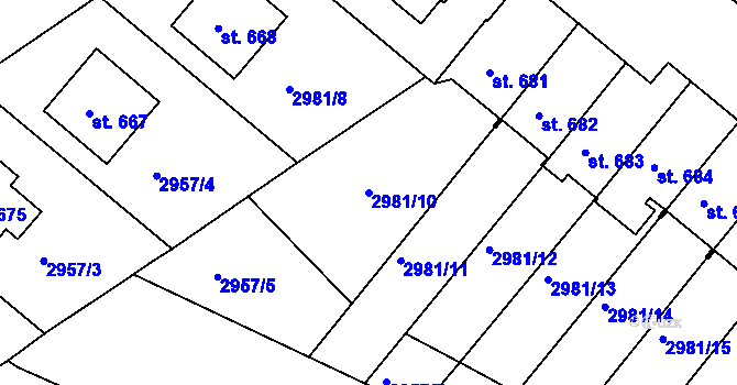 Parcela st. 2981/10 v KÚ Kunžak, Katastrální mapa