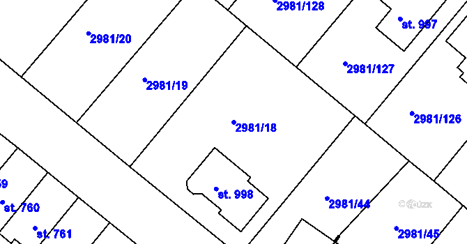 Parcela st. 2981/18 v KÚ Kunžak, Katastrální mapa