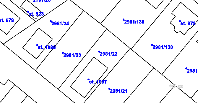 Parcela st. 2981/22 v KÚ Kunžak, Katastrální mapa