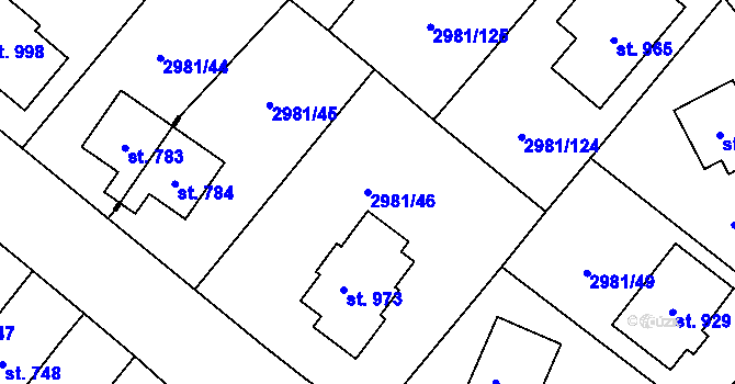 Parcela st. 2981/46 v KÚ Kunžak, Katastrální mapa