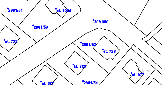 Parcela st. 2981/52 v KÚ Kunžak, Katastrální mapa