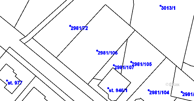 Parcela st. 2981/106 v KÚ Kunžak, Katastrální mapa