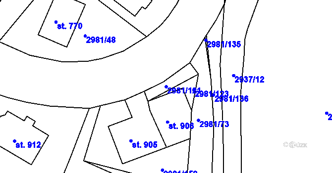 Parcela st. 2981/121 v KÚ Kunžak, Katastrální mapa