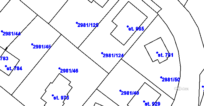 Parcela st. 2981/124 v KÚ Kunžak, Katastrální mapa
