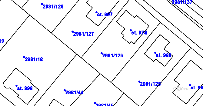 Parcela st. 2981/126 v KÚ Kunžak, Katastrální mapa