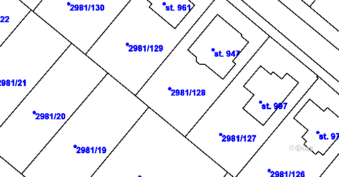 Parcela st. 2981/128 v KÚ Kunžak, Katastrální mapa