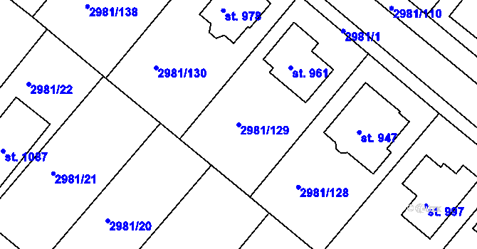 Parcela st. 2981/129 v KÚ Kunžak, Katastrální mapa