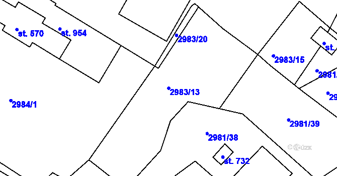 Parcela st. 2983/13 v KÚ Kunžak, Katastrální mapa