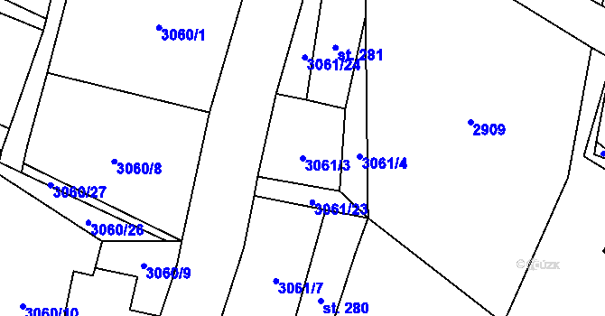 Parcela st. 3061/3 v KÚ Kunžak, Katastrální mapa