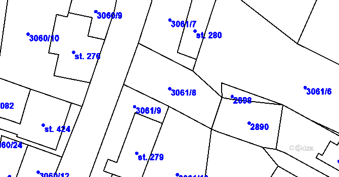 Parcela st. 3061/8 v KÚ Kunžak, Katastrální mapa
