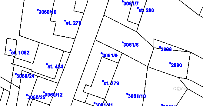 Parcela st. 3061/9 v KÚ Kunžak, Katastrální mapa