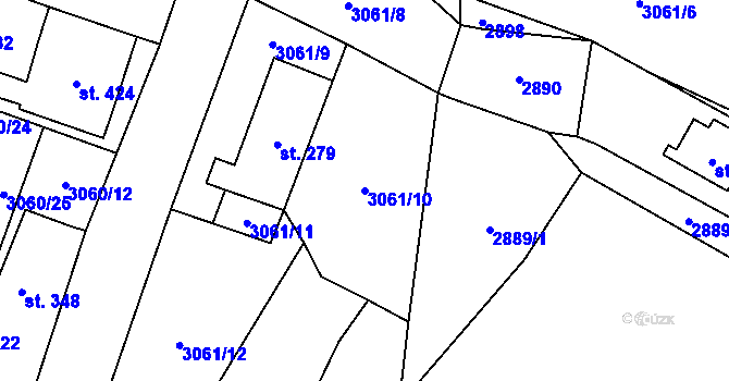 Parcela st. 3061/10 v KÚ Kunžak, Katastrální mapa