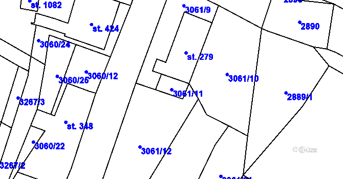 Parcela st. 3061/11 v KÚ Kunžak, Katastrální mapa