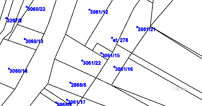 Parcela st. 3061/15 v KÚ Kunžak, Katastrální mapa