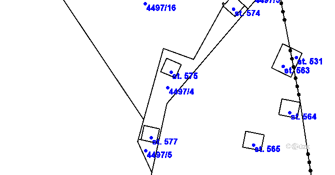 Parcela st. 4497/4 v KÚ Kunžak, Katastrální mapa