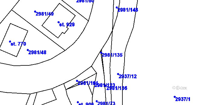 Parcela st. 2981/135 v KÚ Kunžak, Katastrální mapa