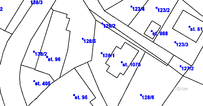 Parcela st. 128/1 v KÚ Kunžak, Katastrální mapa