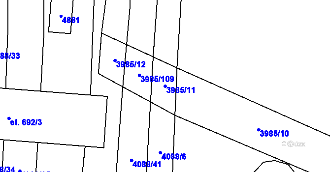Parcela st. 3985/11 v KÚ Kunžak, Katastrální mapa