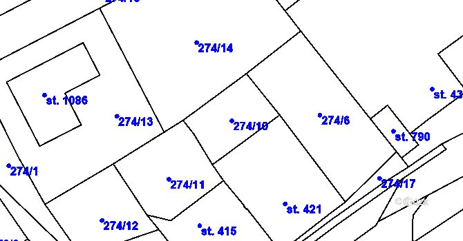 Parcela st. 274/10 v KÚ Kunžak, Katastrální mapa