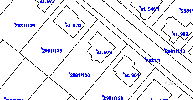 Parcela st. 978 v KÚ Kunžak, Katastrální mapa
