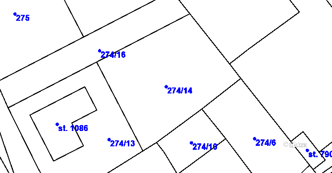Parcela st. 274/14 v KÚ Kunžak, Katastrální mapa