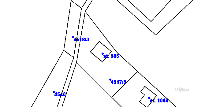 Parcela st. 985 v KÚ Kunžak, Katastrální mapa