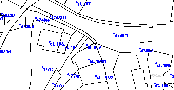 Parcela st. 989 v KÚ Kunžak, Katastrální mapa