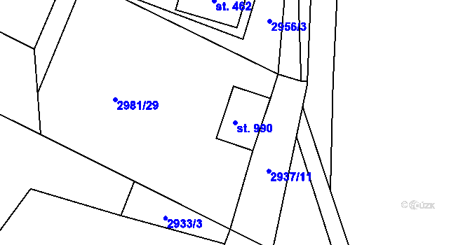 Parcela st. 990 v KÚ Kunžak, Katastrální mapa