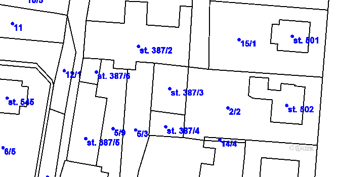 Parcela st. 387/3 v KÚ Kunžak, Katastrální mapa