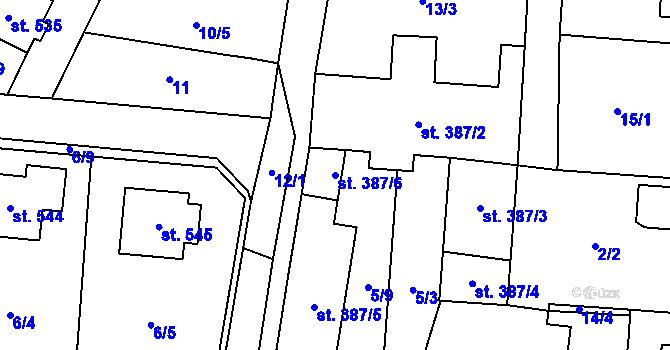 Parcela st. 387/6 v KÚ Kunžak, Katastrální mapa